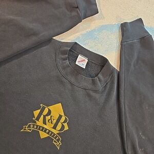 Vintage Jerzees R&B University Sweatshirt Mens Medium Black Graphic Crewneck 90s